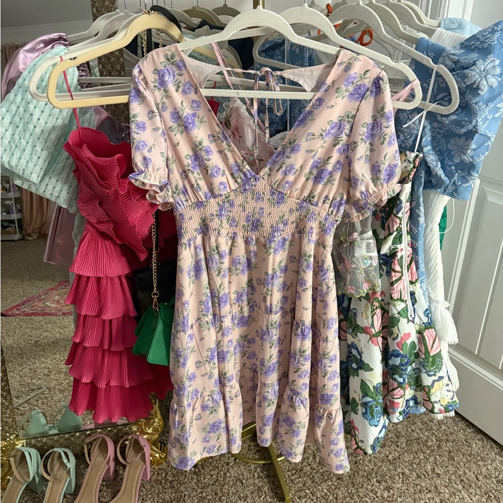 Mini Krush Floral Print Dress in Lavender and Cream
